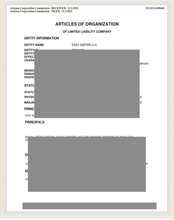 USA Registration Certificate